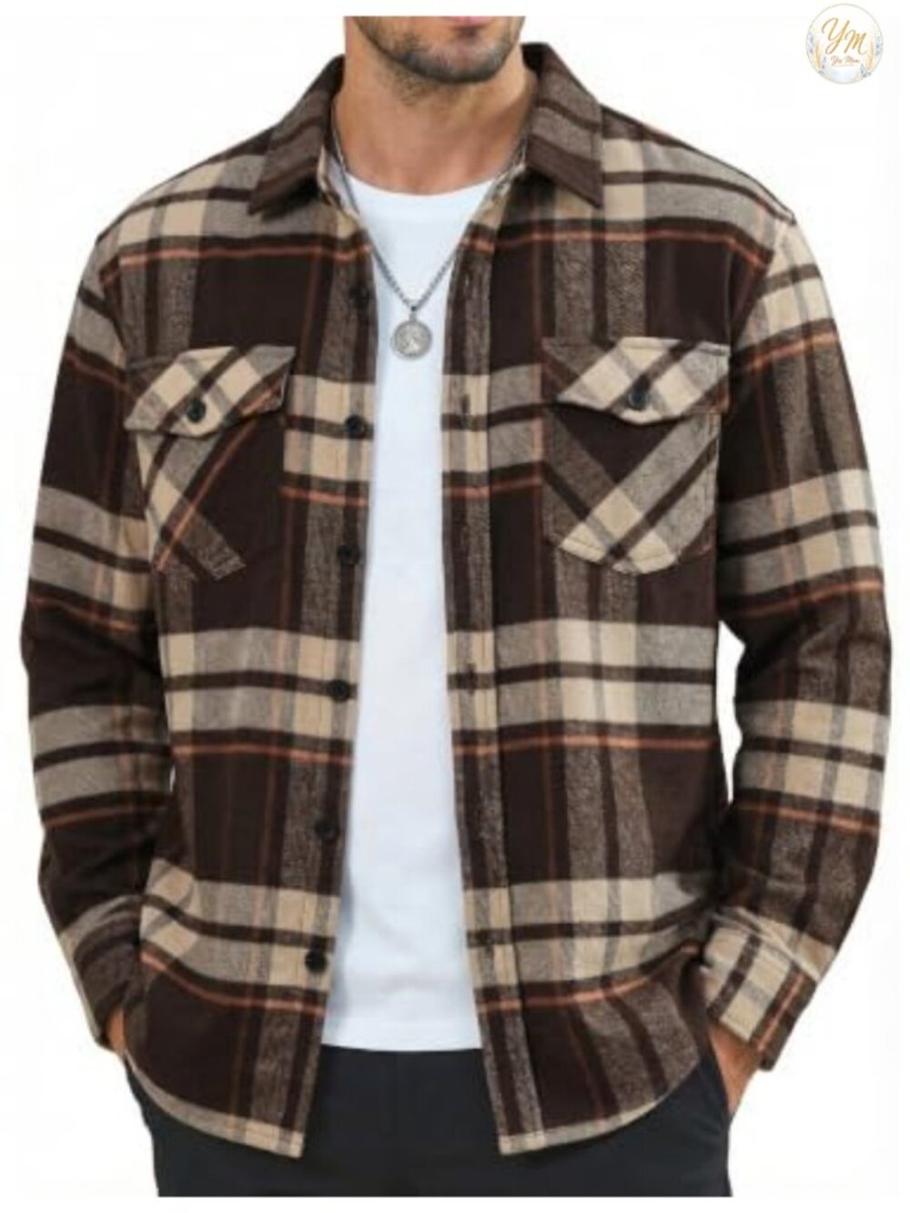 Men's Brushed Cotton Flannel Button Down Plaid Shirt, Long Sleeve